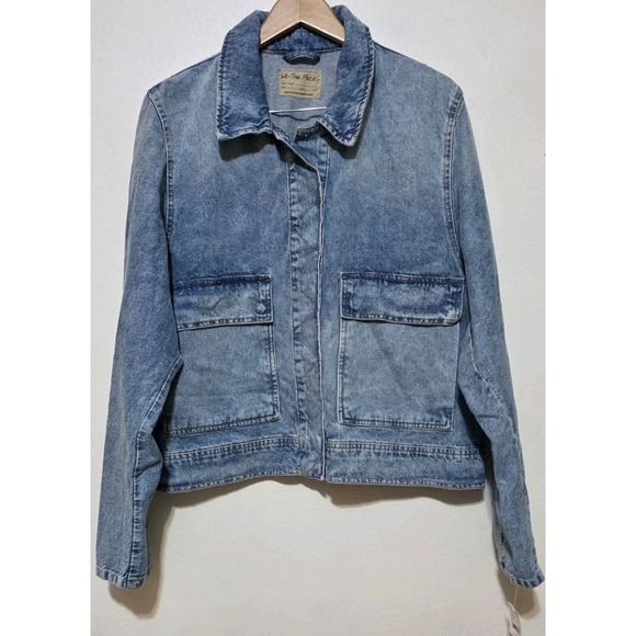 NWT Free People Suzy Denim Jacket We The Free Snap Pocket Oversize Sunny SideXL - Picture 3 of 12